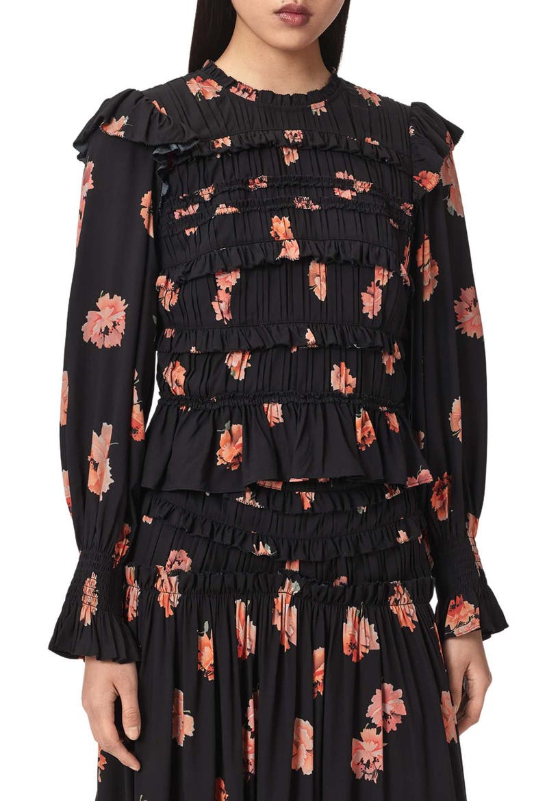 Lauren Ruffle Long Sleeve Top, Main, color, LA RAINE BLACK