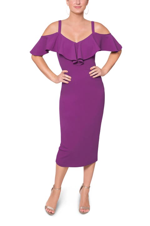 Marcella Off the Shoulder Ruffle Midi Dress