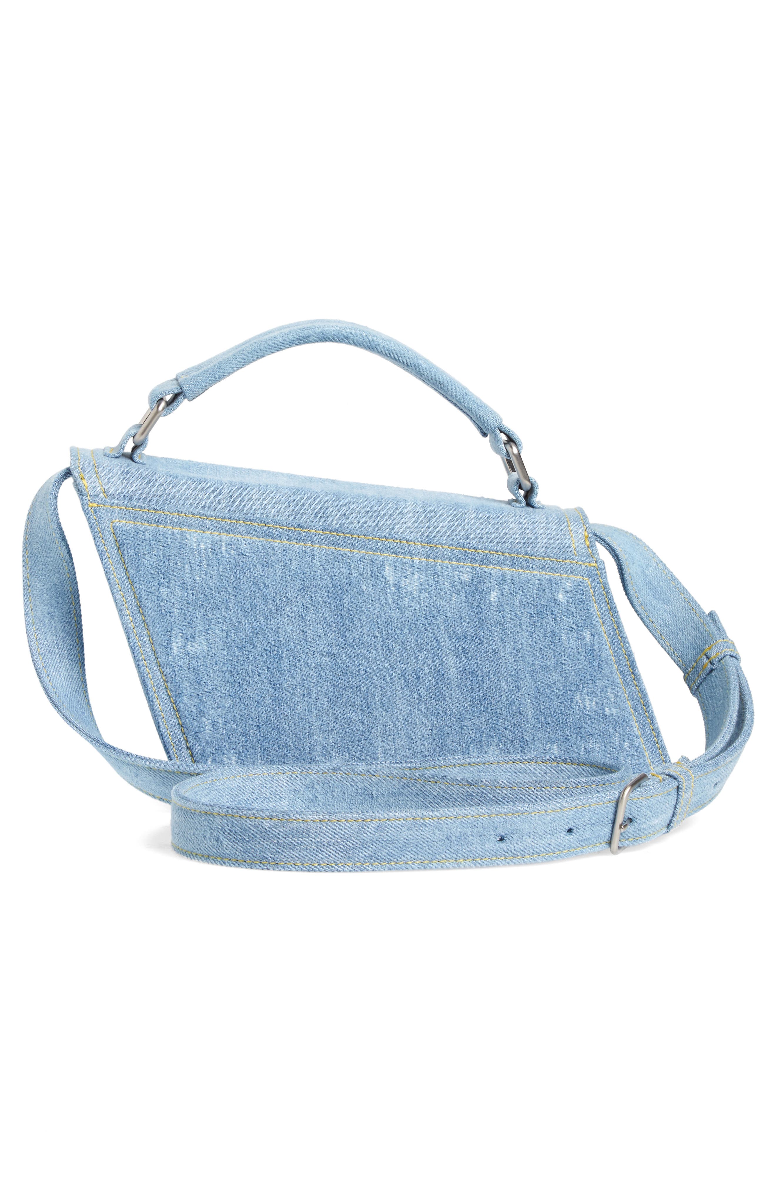 Acne Studios Mini Distortion Destroyed Denim Shoulder Bag, Alternate, color, 