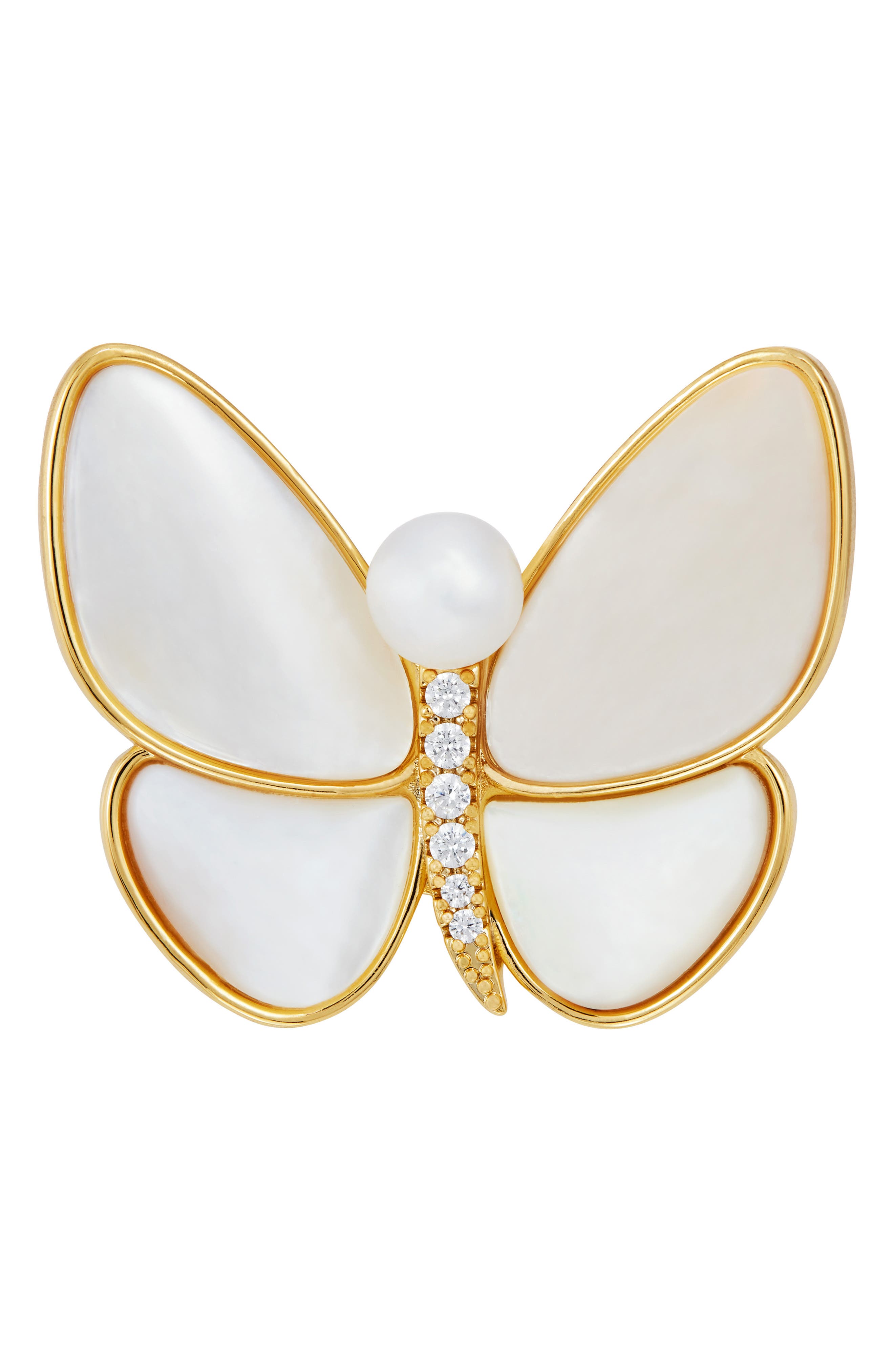Mother of Pearl & Cubic Zirconia Butterfly Brooch