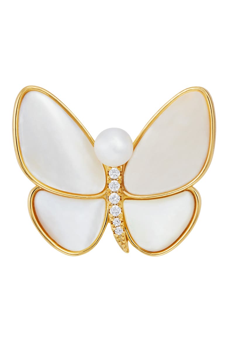 Mother of Pearl & Cubic Zirconia Butterfly Brooch, Main, color, GOLD