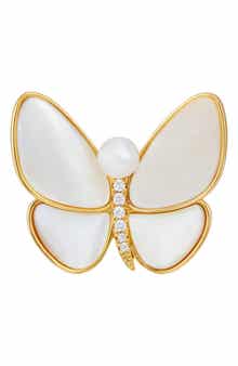 Mother of Pearl & Cubic Zirconia Butterfly Brooch