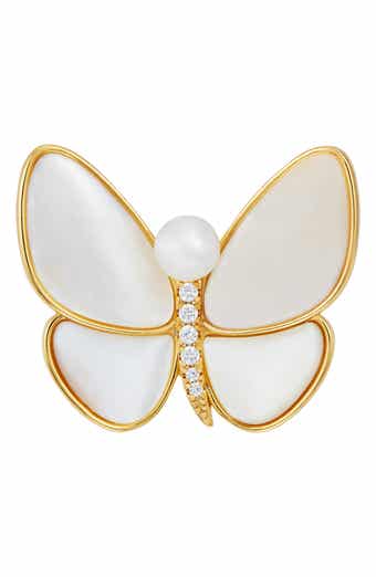 Mother of Pearl & Cubic Zirconia Butterfly Brooch