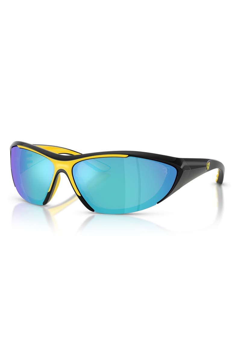 Scuderia Ferrari 73mm Cat Eye Sunglasses, Alternate, color, Black Shiny / Mirror Blue