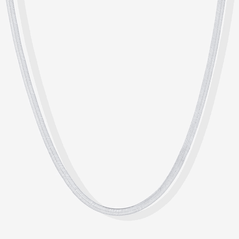 Emra 18K White Gold Plated Snake Chain Necklace  Sleek Sophistication & Versatility