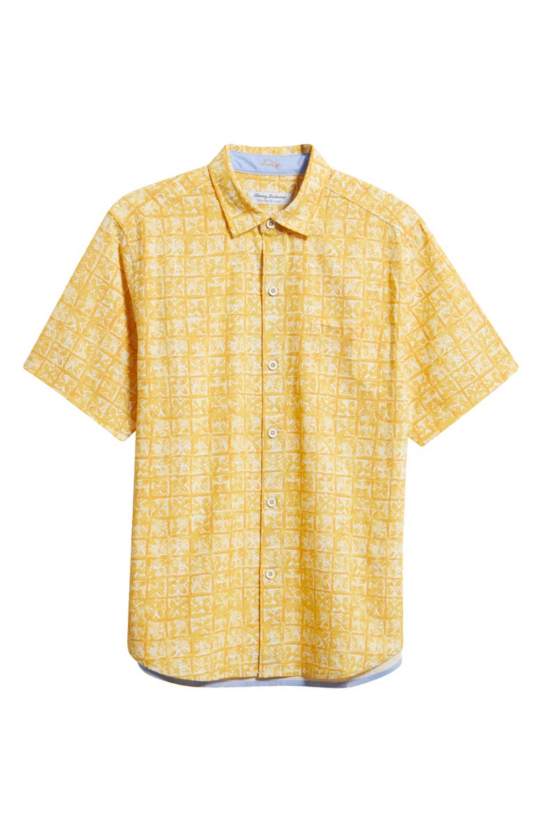 Tommy Bahama Coastal Ease Carrico Tiles IslandZone<sup>®</sup> Short Sleeve Button-Up Shirt, Main, color, Sunshine