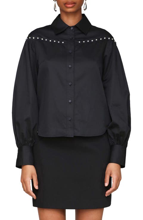Studded Puff Sleeve Button-Up Shirt