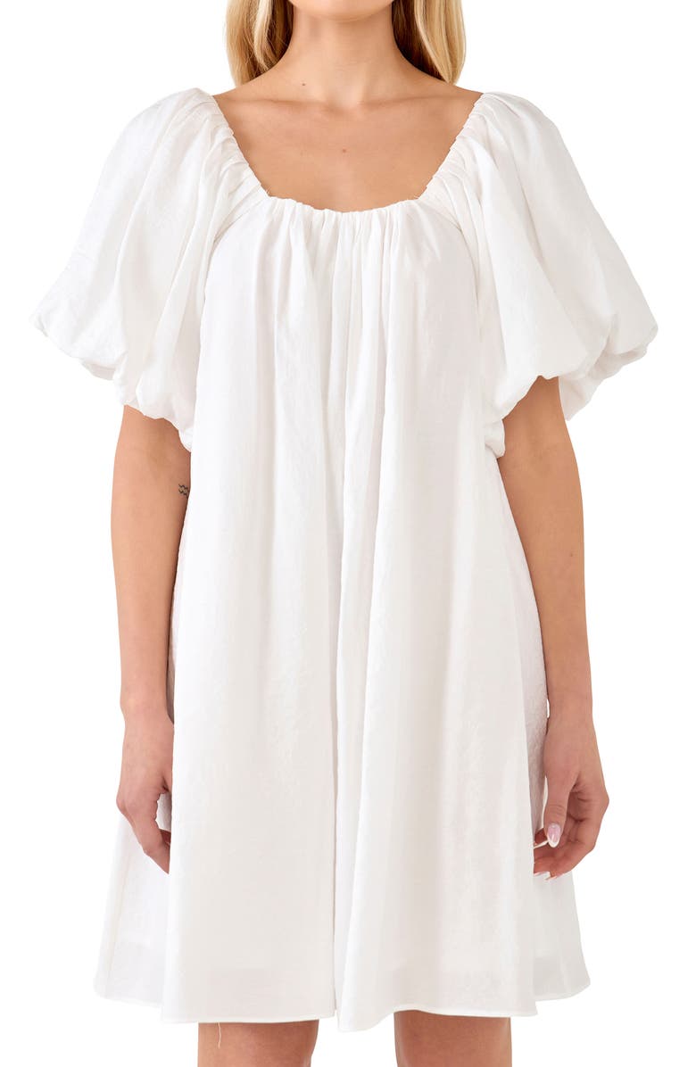 Endless Rose Pleated Puff Sleeve Cotton Blend Minidress, Alternate, color, 