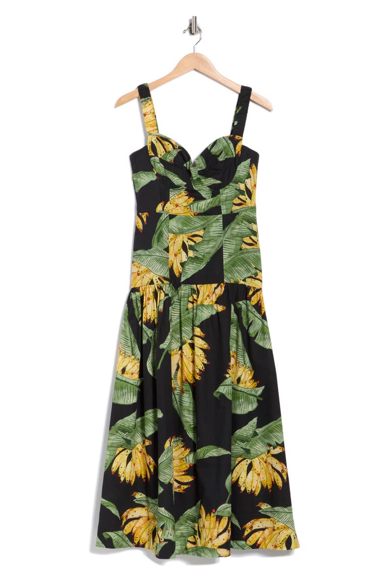 Tropical Print Fit & Flare Midi Sundress, Alternate, color, BLACK PARAISO
