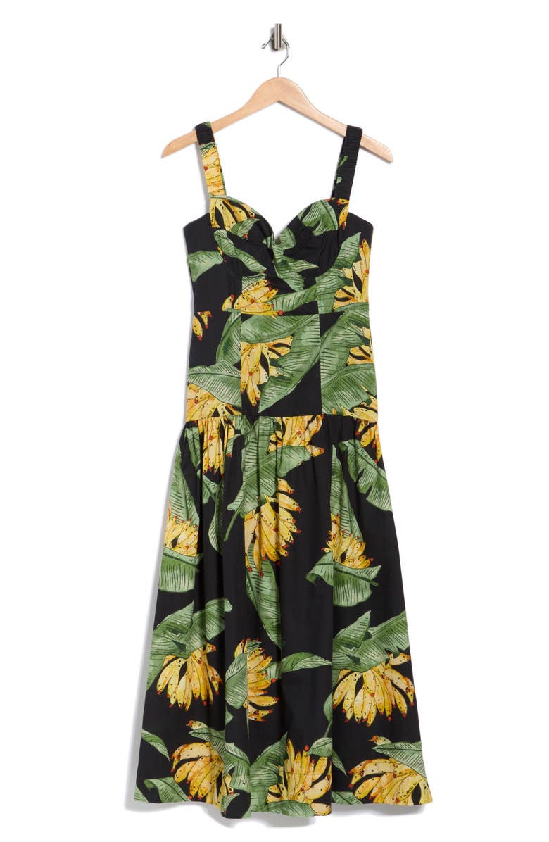 DRESS TO Tropical Print Fit & Flare Midi Sundress, Alternate, color, Black Paraiso