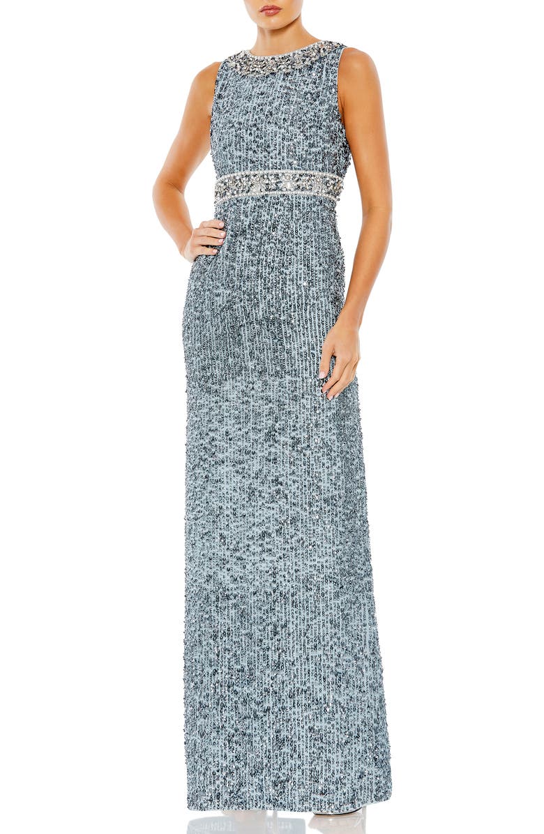 Mac Duggal Sequined Sleeveless Embellished Neckline Gown, Main, color, Slate Blue