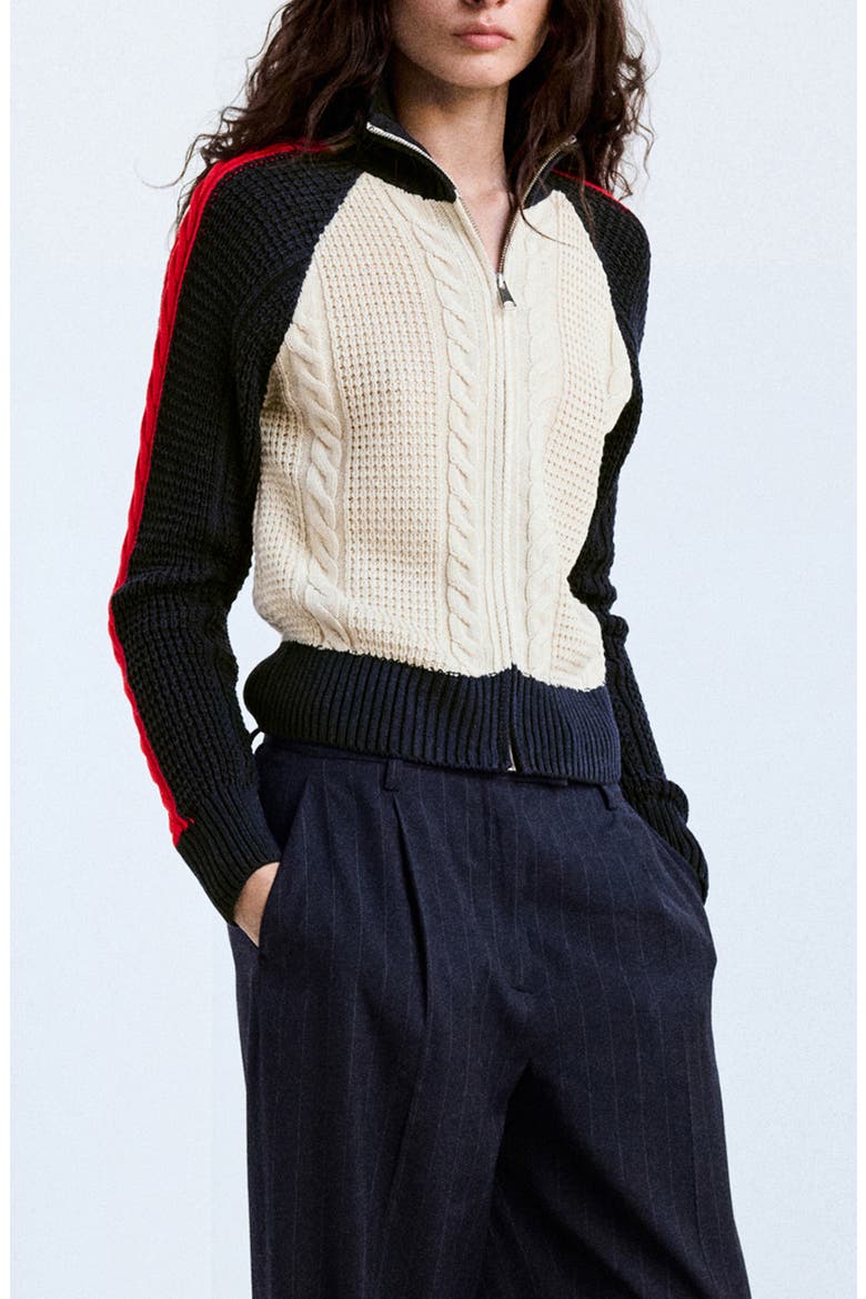 Alexia Braided Knit Zip Jacket, Main, color, SAND