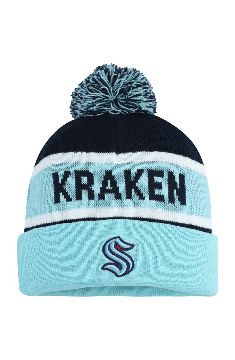 STARTER Men's Starter Light Blue/Deep Sea Blue Seattle Kraken Cuffed Knit Hat with Pom, Main, color, Light Blue
