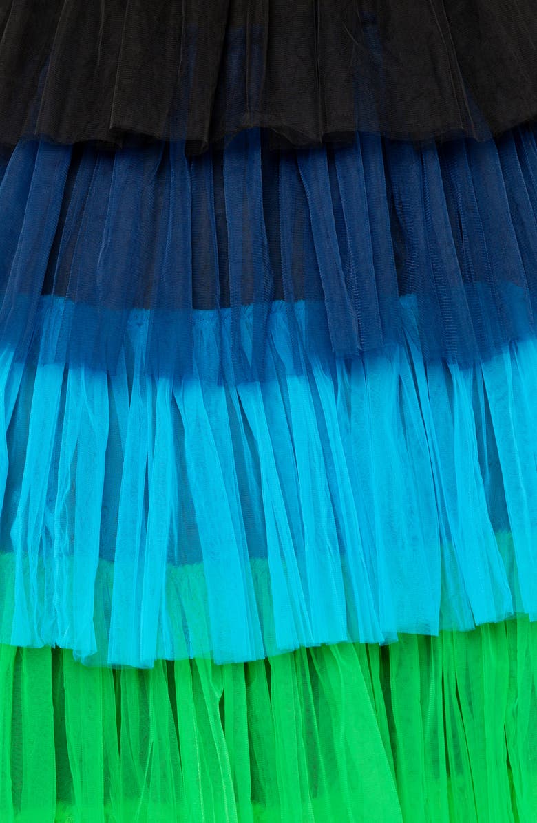 BUXOM COUTURE Colorful Tiered Faux Leather & Tulle Maxi Dress, Alternate, color, 