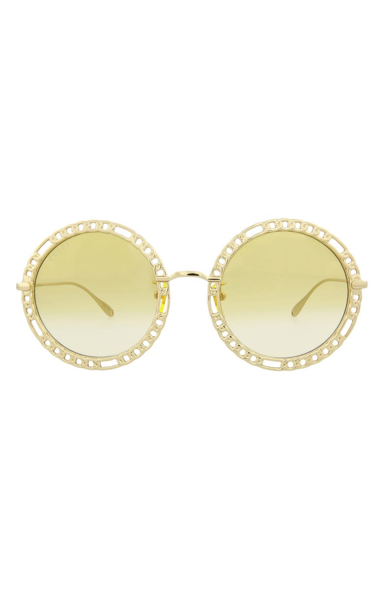 Gucci 53mm Round Chain Link Sunglasses, Main, color, Gold Yellow