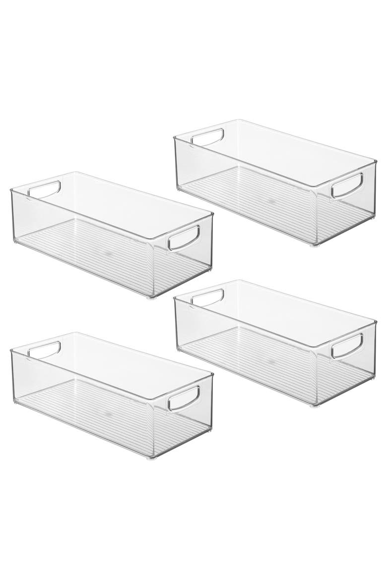 iDesign Stackable Storage Bin with Handles, Set of 4, Clear, Main, color, Clear