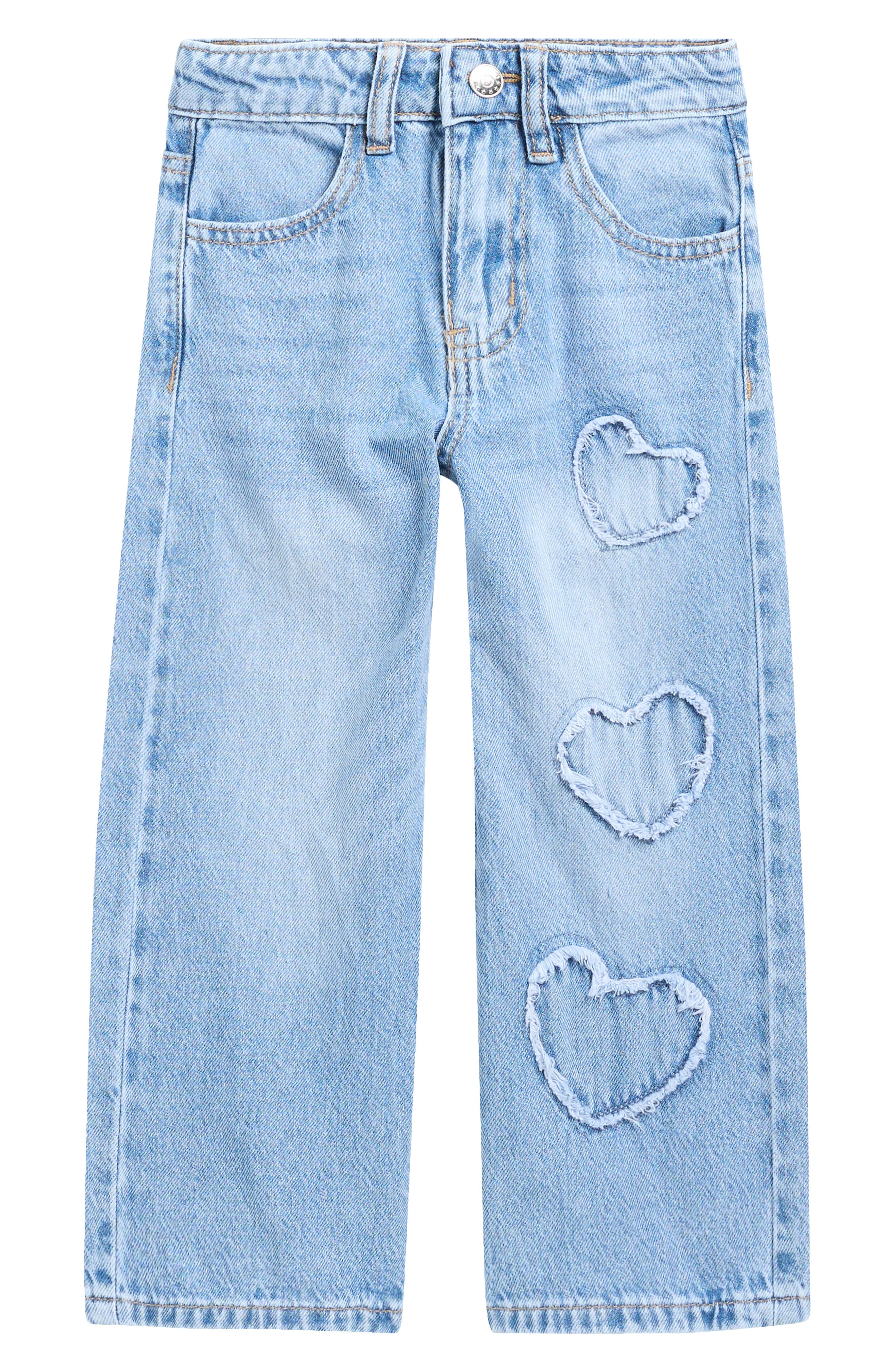 GOGO STAR Kids' Heart Appliqué Straight Leg Jeans