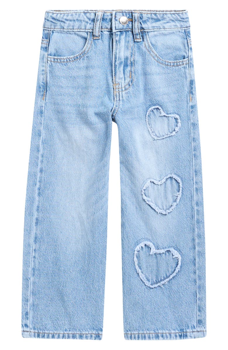 GOGO STAR Kids' Heart Appliqué Straight Leg Jeans, Main, color, Light Wash