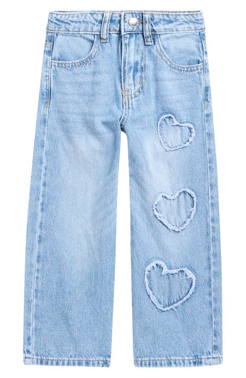Kids' Heart Appliqué Straight Leg Jeans (Little Kid)