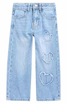 GOGO STAR Kids' Heart Appliqué Straight Leg Jeans