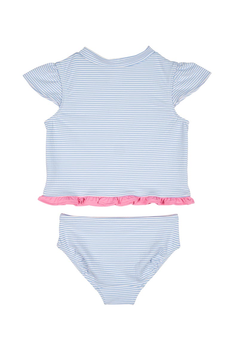 Cap Sleeve Rash Guard Tankini With Flower, Alternate, color, Blue/White