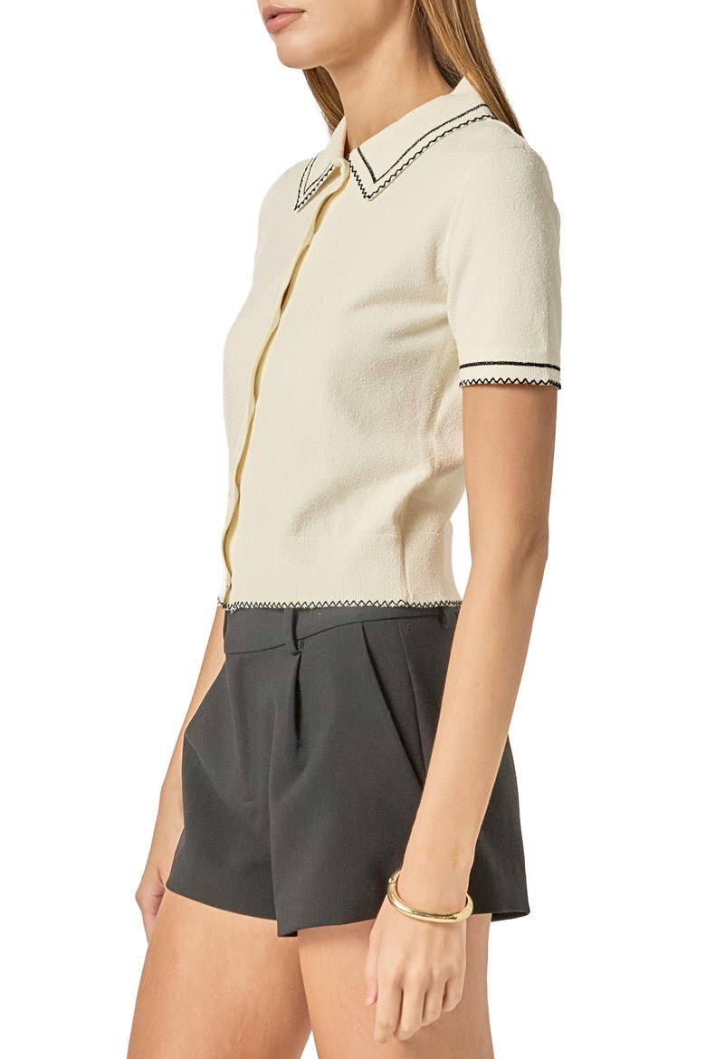 Contrast Stitch Button-Up Sweater, Alternate, color, IVORY