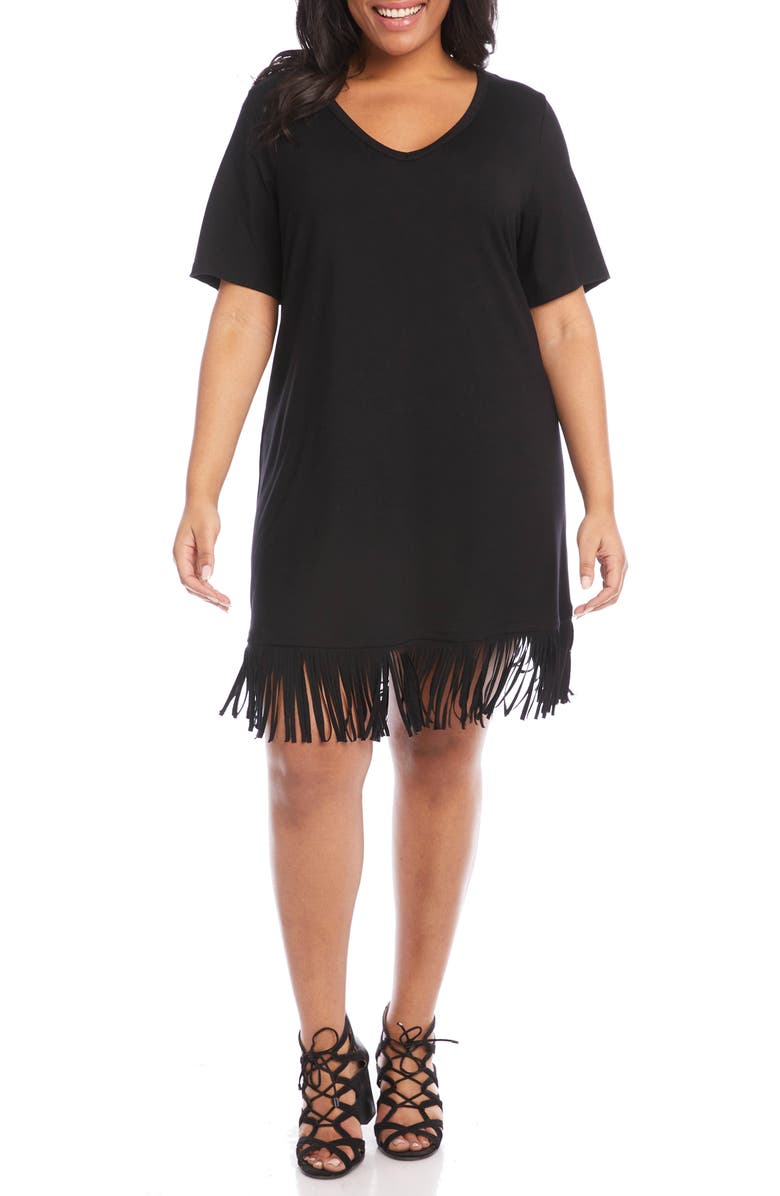 Karen Kane Fringe Hem Jersey Dress, Alternate, color, 