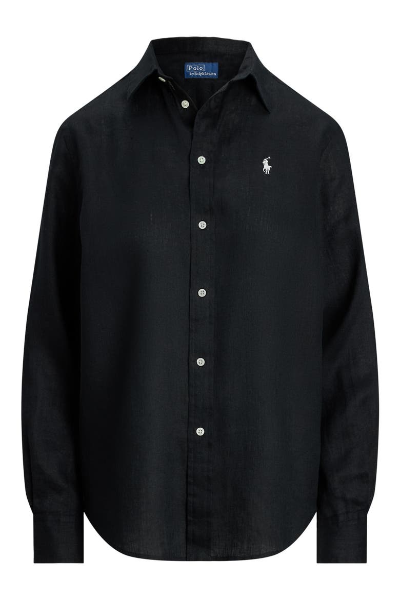 Classic Fit Linen Button-Up Shirt, Alternate, color, POLO BLACK