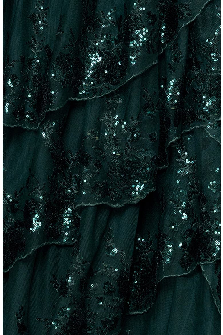 Sequin Tiered Ruffle Ballgown, Alternate, color, HUNTER
