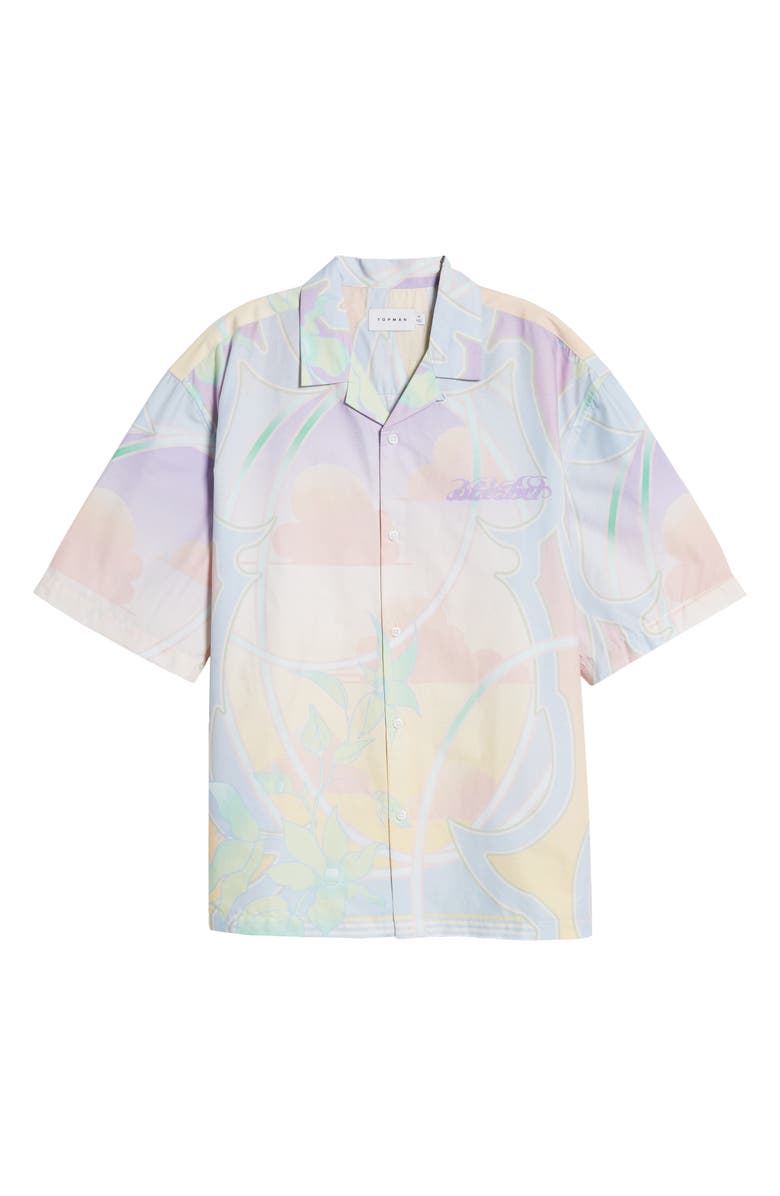 Topman Men's Sherbert Print Short Sleeve Cotton Button-Up Shirt, Alternate, color, 