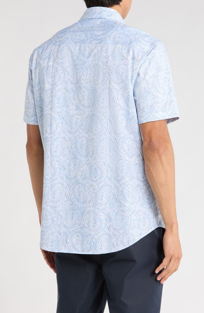 Bugatchi Paisley Print Short Sleeve Shirt, Alternate, color, Sky