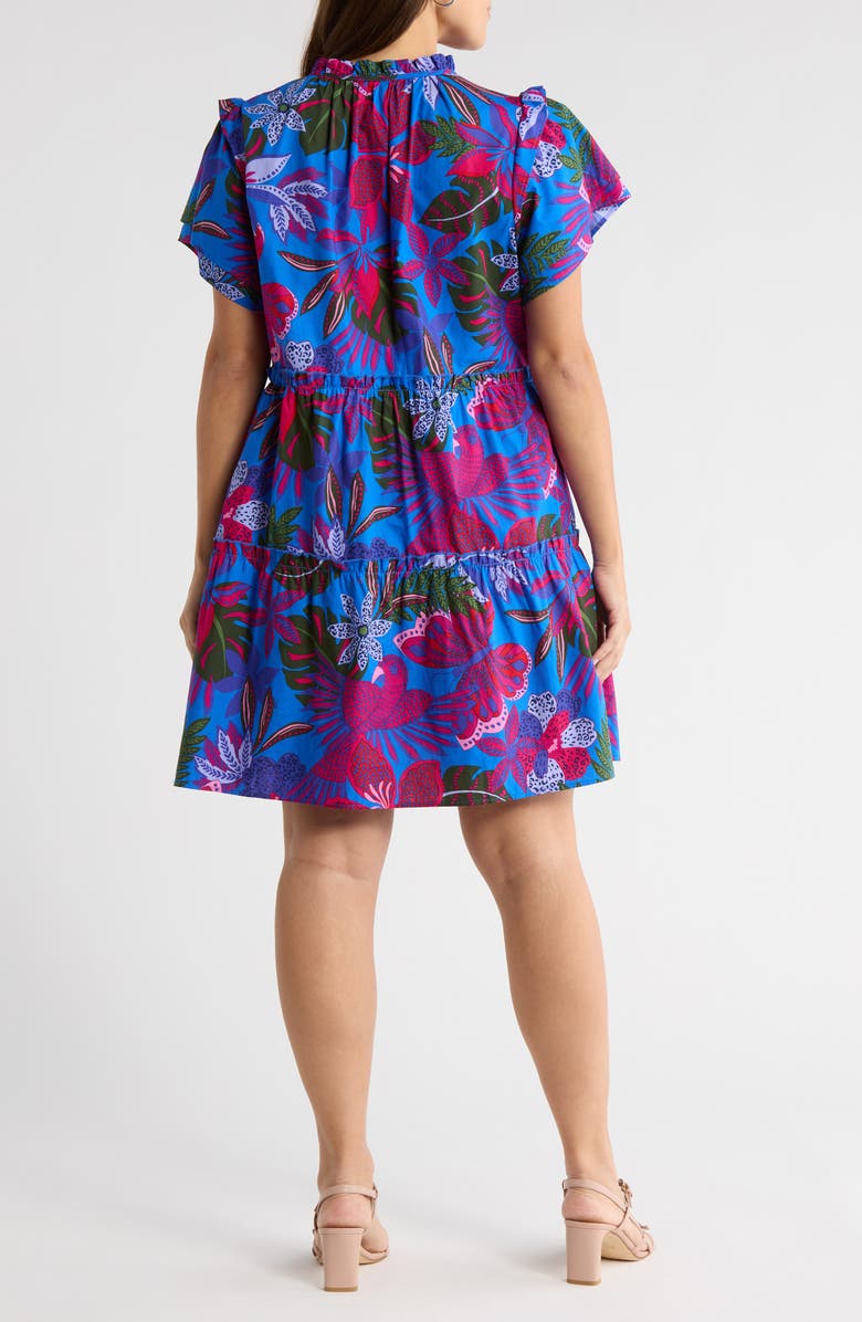 SUGARLIPS Mela Tropics Empire Tiered Minidress, Alternate, color, Blue-Pink-Combo