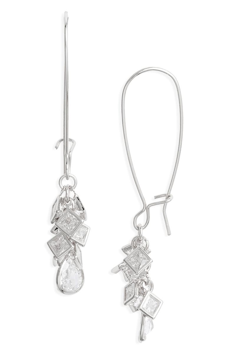 Nordstrom Shaky Cubic Zirconia Cluster Drop Earrings, Main, color, Clear- Silver