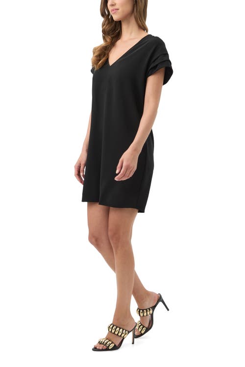 Trina Turk Sadora V Neck Pleated Sleeve Dress In Black