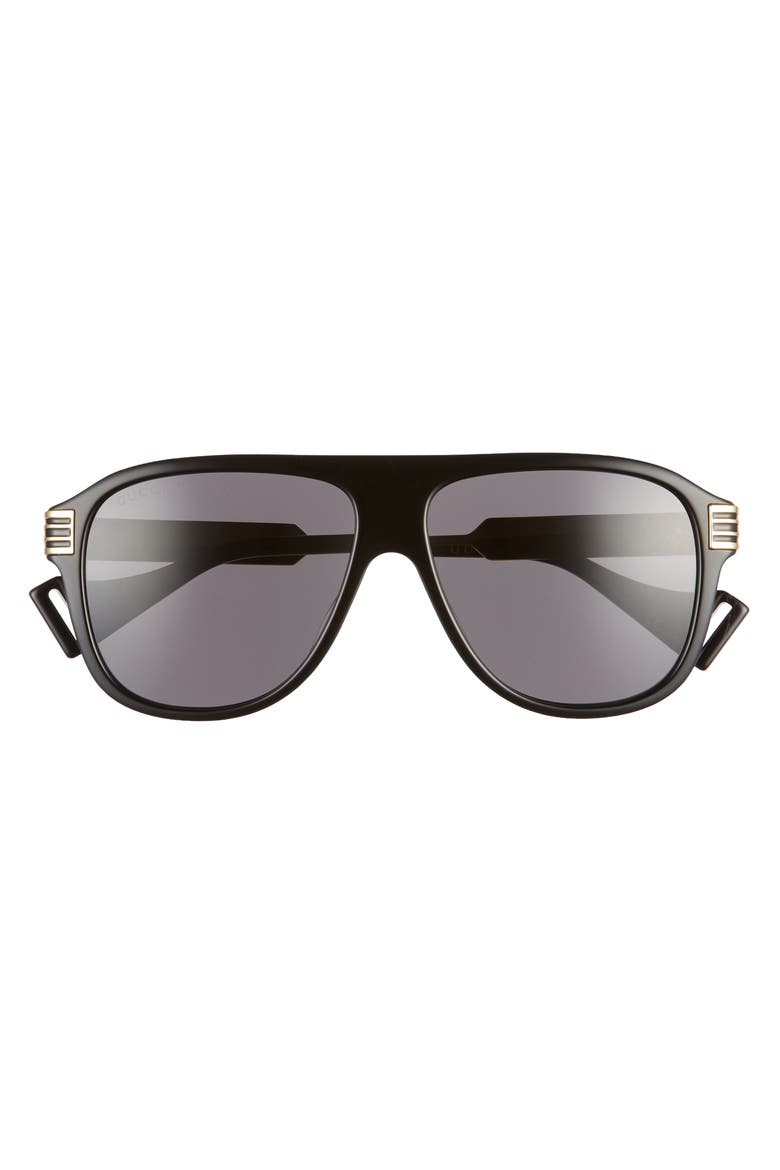 57mm Aviator Sunglasses, Alternate, color, SHINY BLACK