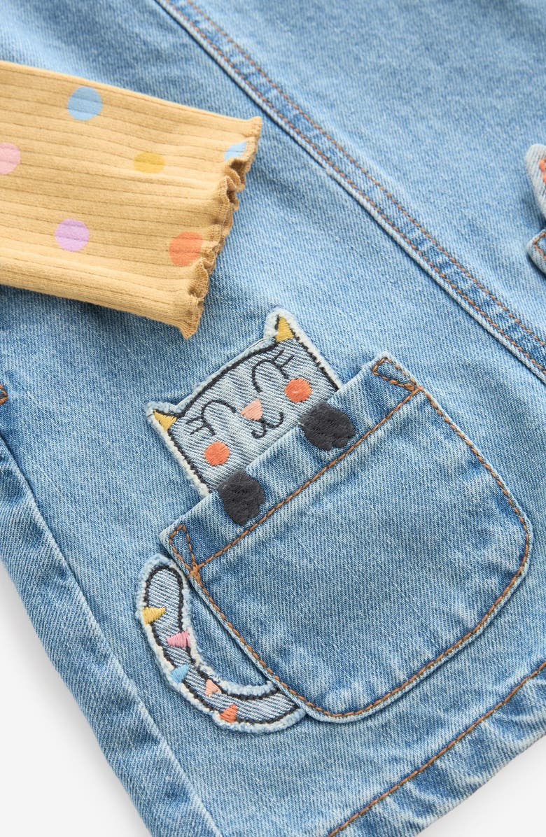 NEXT Kids' Top, Tights & Cat Pocket Denim Shortalls Set, Alternate, color, 