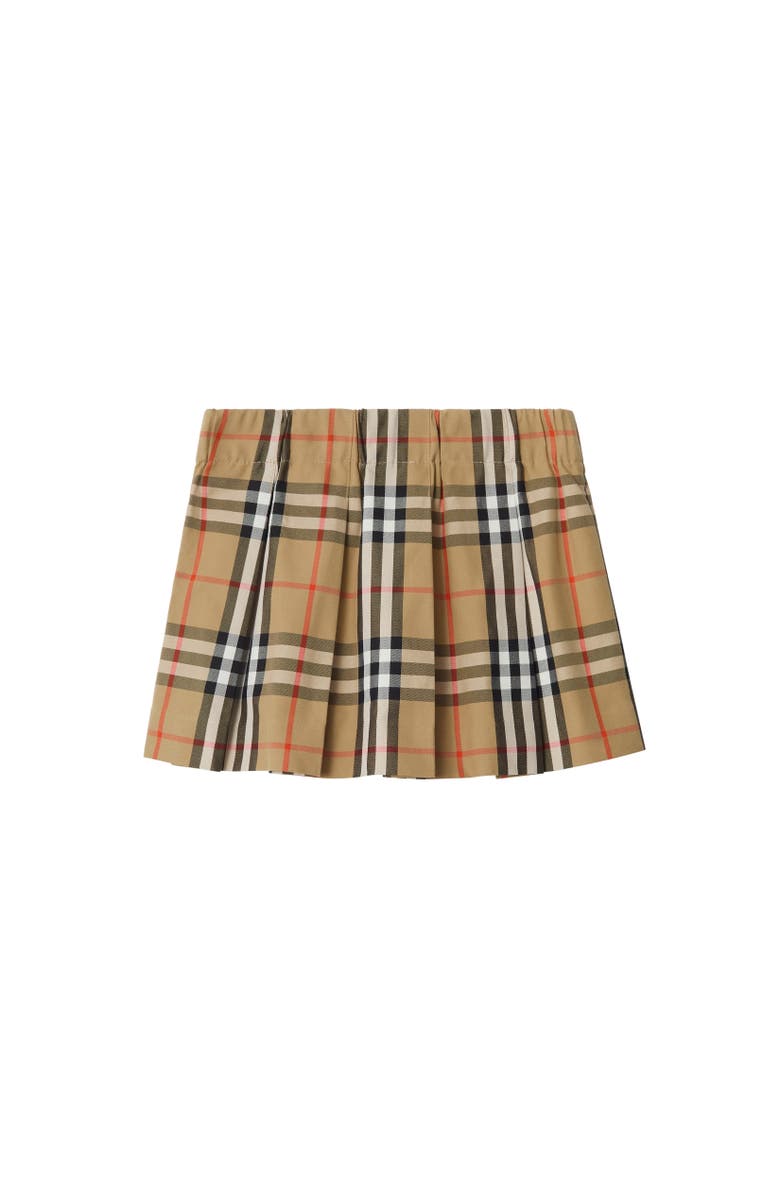 Burberry Pleated Check Cotton Skirt, Alternate, color, Sand Beige
