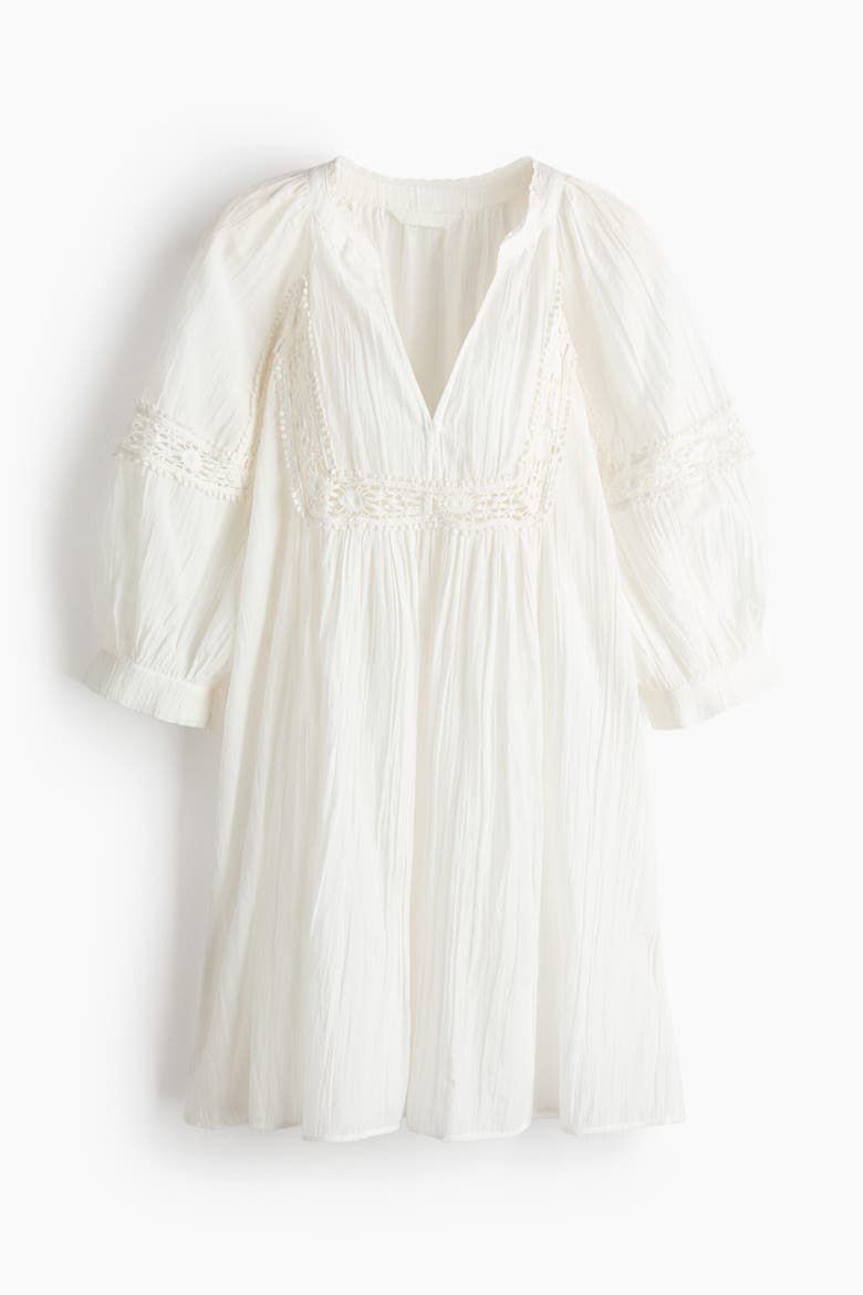 Lace-inset Tunic Dress, Alternate, color, White