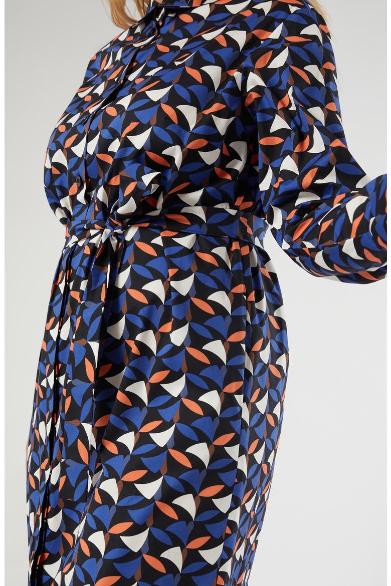 Voyage Collection Print Long Sleeve Stretch Poplin Shirtdress, Alternate, color, NAVY