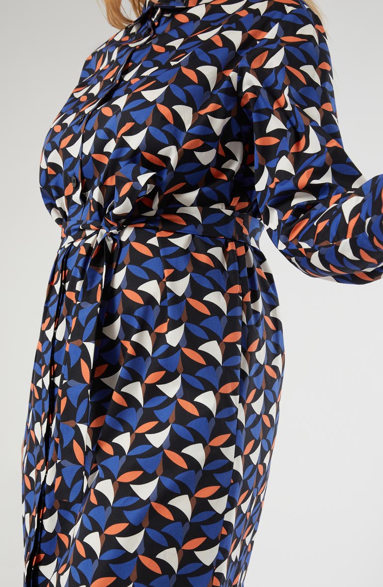 Marina Rinaldi Voyage Collection Print Long Sleeve Stretch Poplin Shirtdress, Alternate, color, Navy