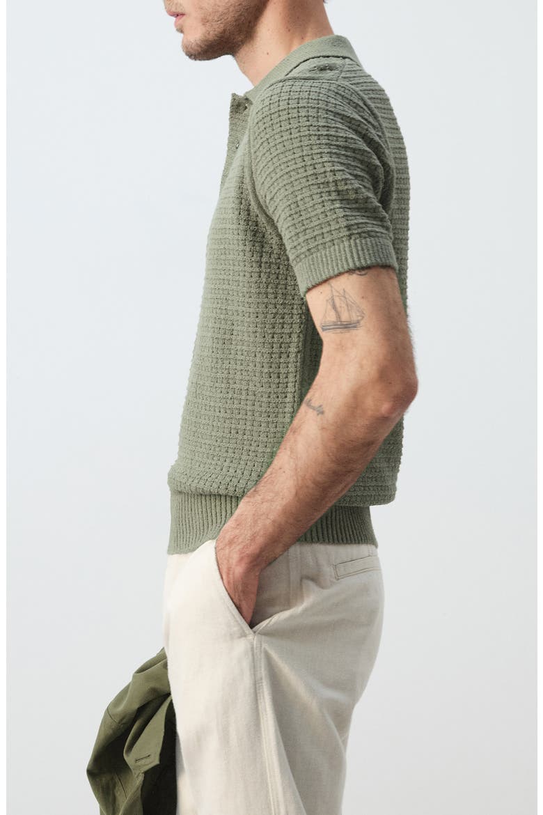 Waffle Knit Polo Sweater, Alternate, color, FOREST GREEN