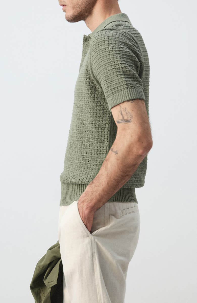 MANGO Waffle Knit Polo Sweater, Alternate, color, Forest Green