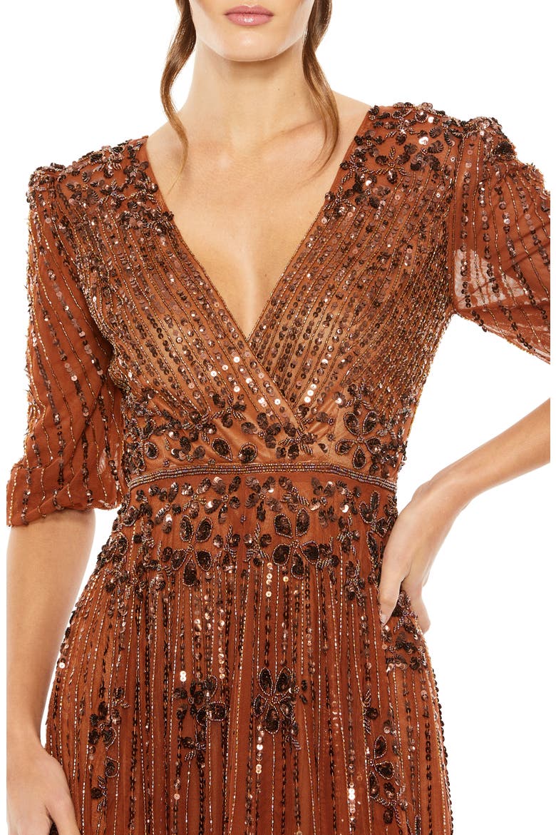 Sequin Embellished Puff Sleeve Cocktail Dress, Alternate, color, CINNAMON