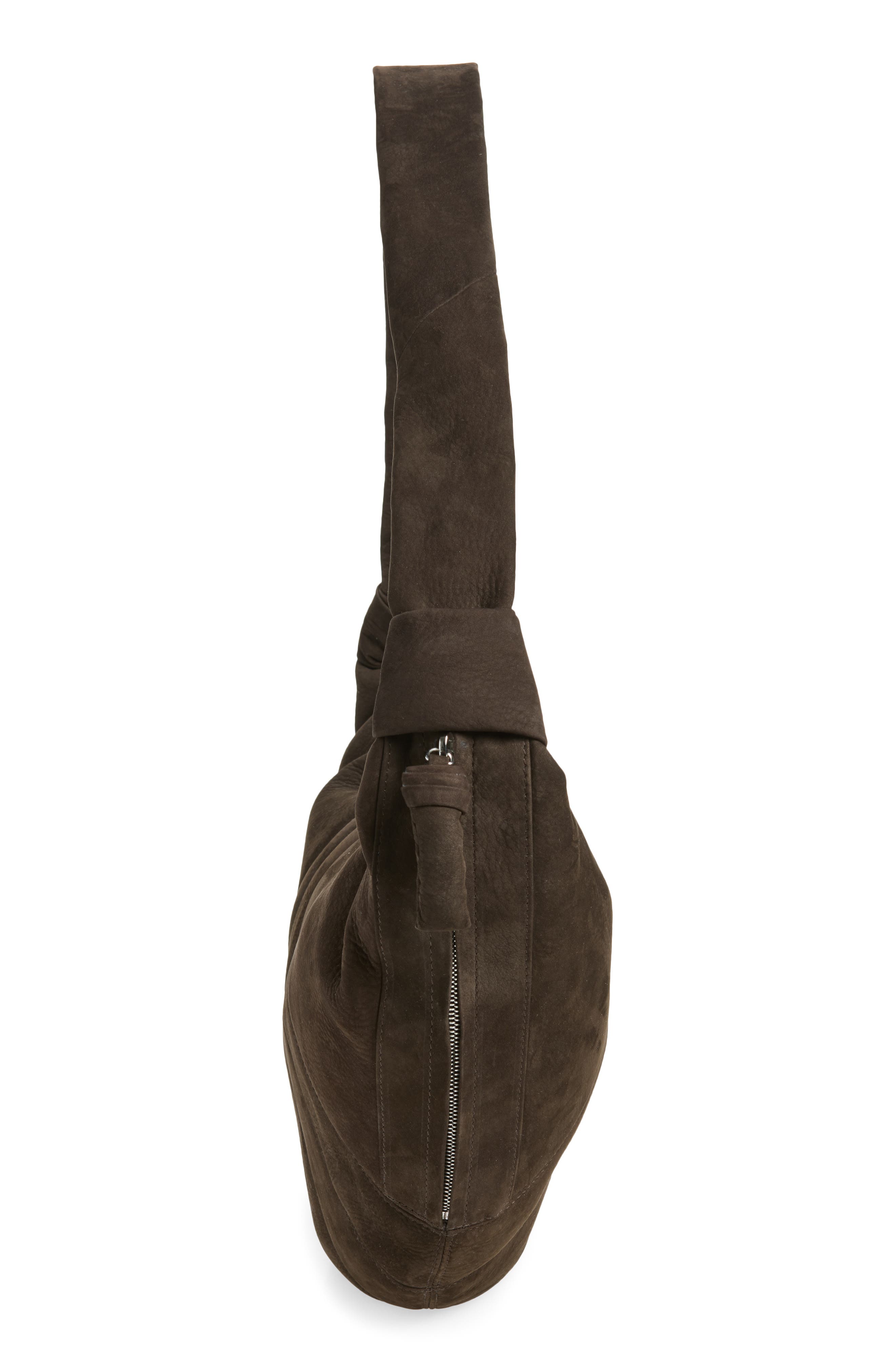 Large Croissant Nubuck Leather Bag, Alternate, color, EBONY BROWN