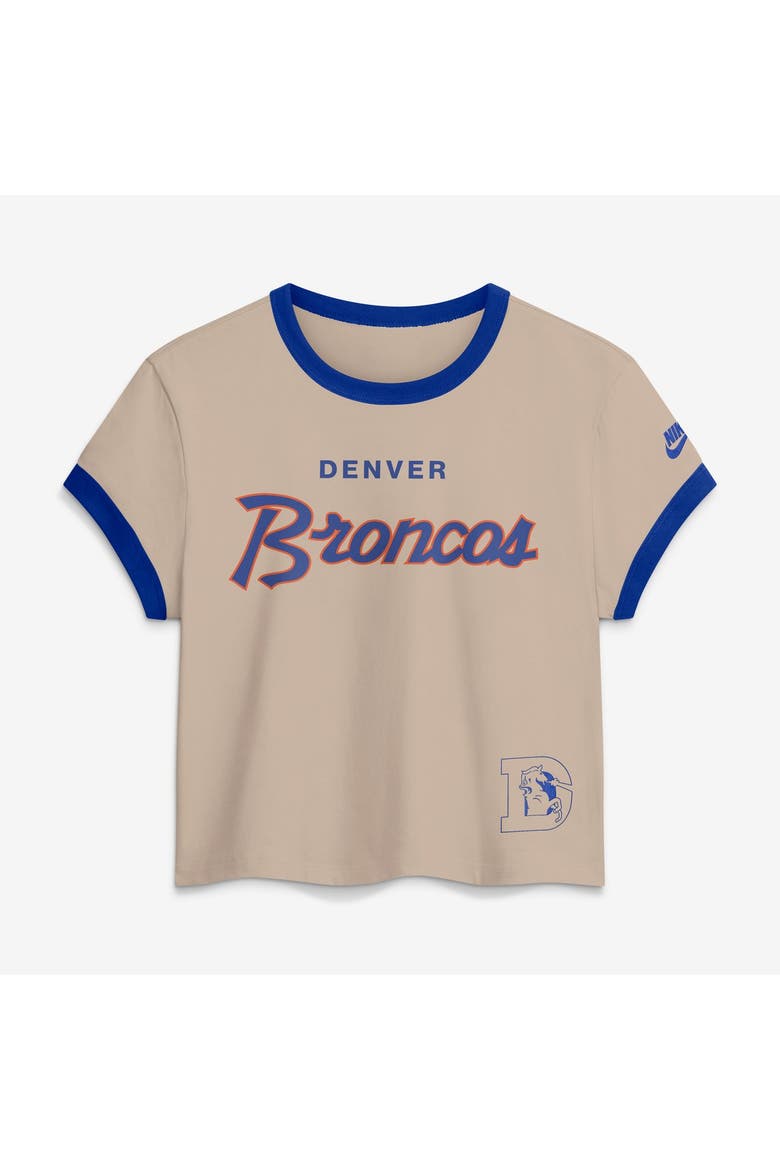 Women's Nike Cream Denver Broncos Rewind Ringer Mod Cropped T-Shirt, Main, color, Cream