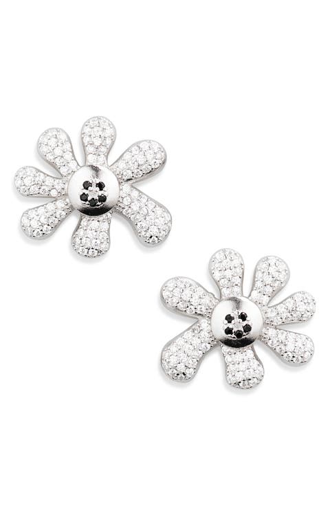 Happy Blossom Crystal Pavé Mismatched Stud Earrings