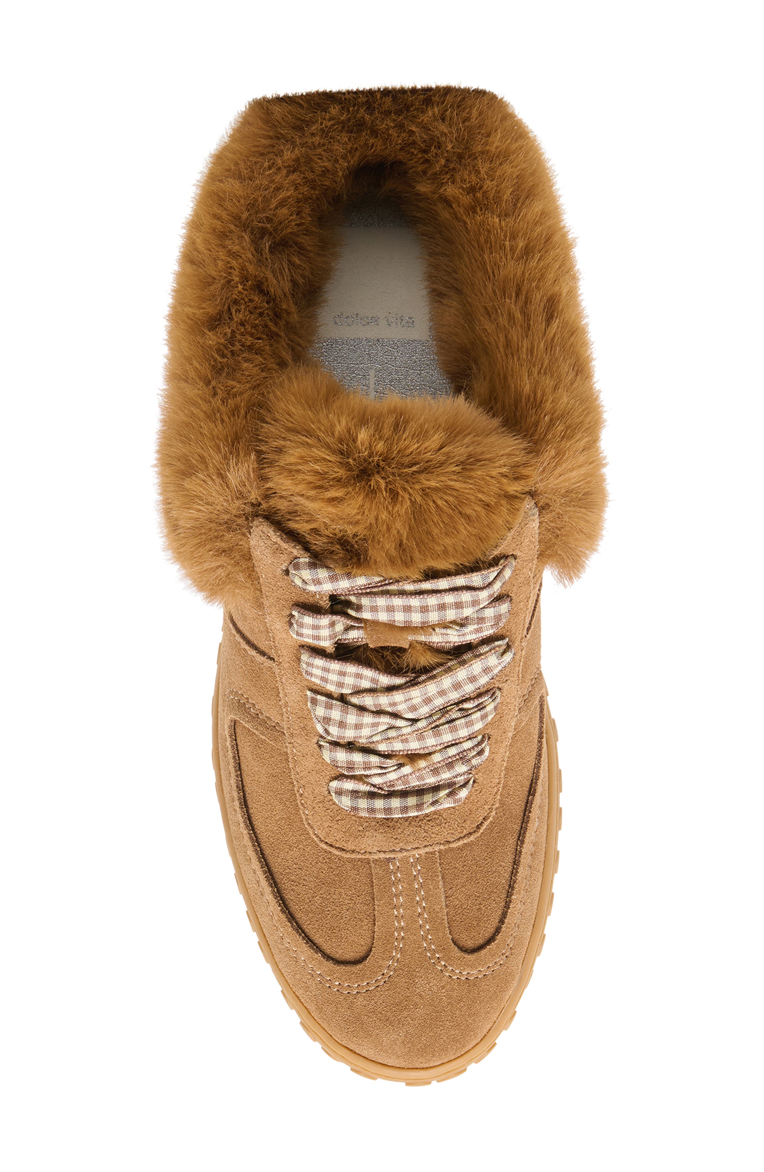 Izzey Faux Fur Sneaker, Alternate, color, LIGHT BROWN SUEDE