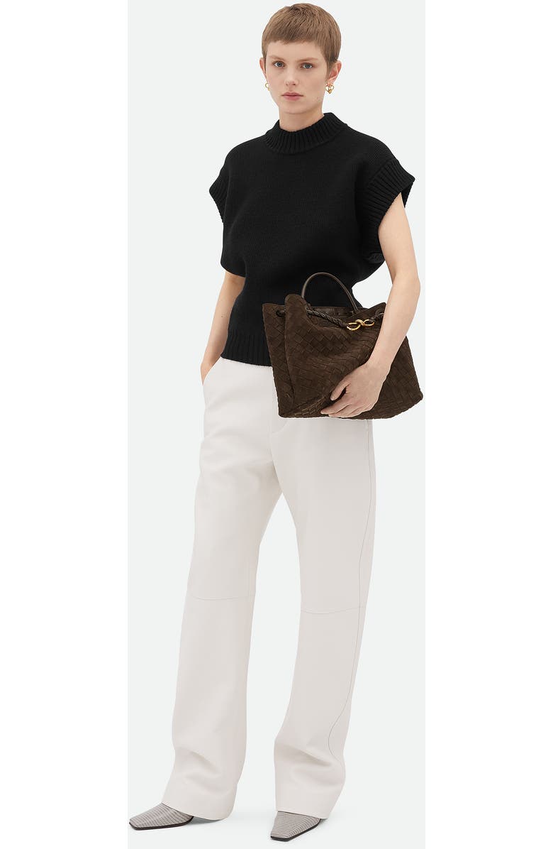 Bottega Veneta Medium Andiamo Intrecciato Suede Shoulder Bag, Alternate, color, Fondant