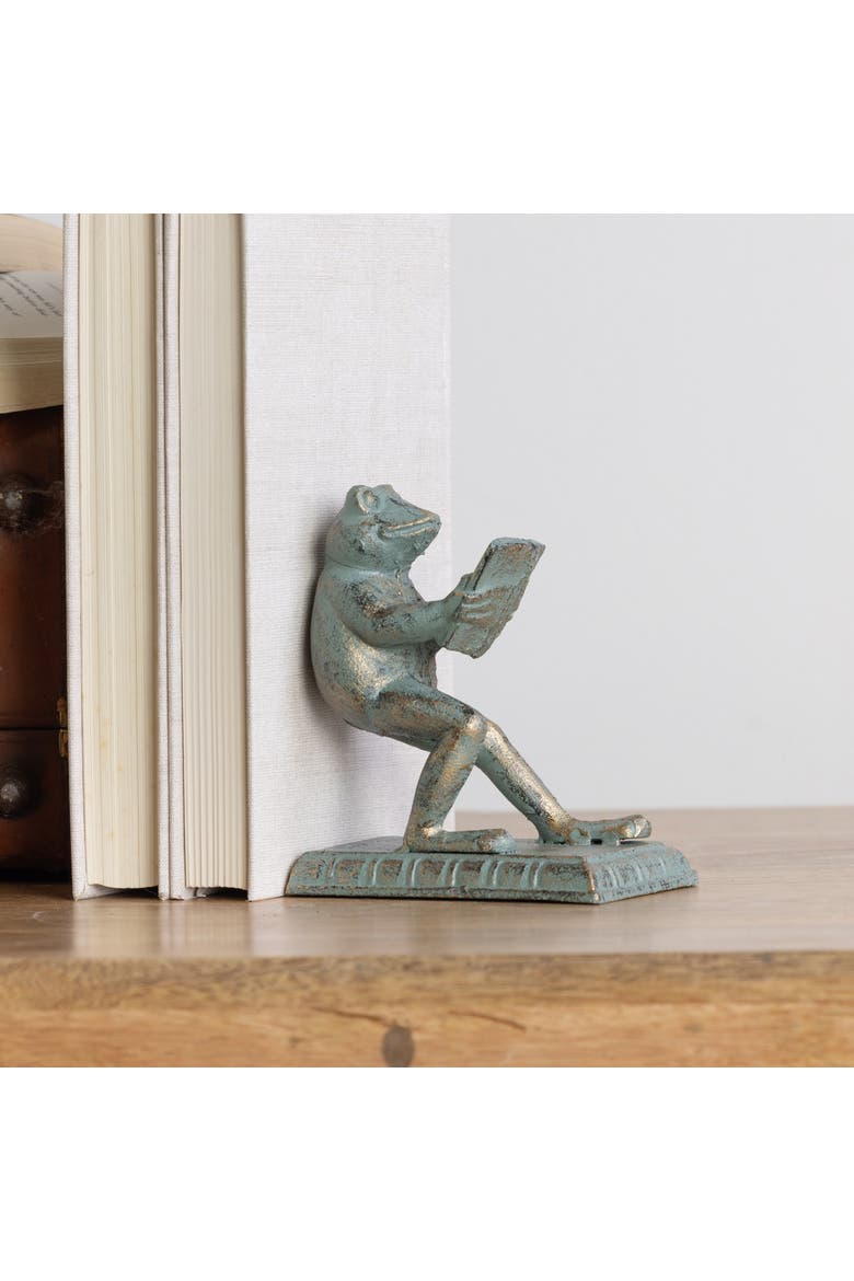 Iron Frog Bookend Metallic for Shelf Styling and Book Display, Alternate, color, Green