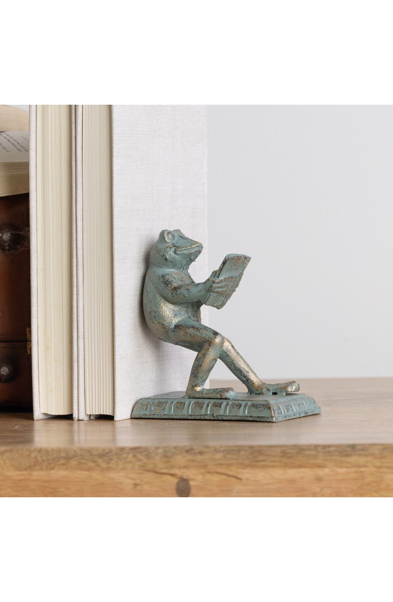 Transpac Iron Frog Bookend Metallic for Shelf Styling and Book Display, Alternate, color, Green